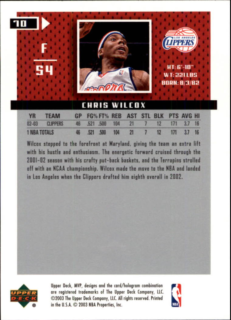 2003-04 Upper Deck MVP #70 Chris Wilcox back image
