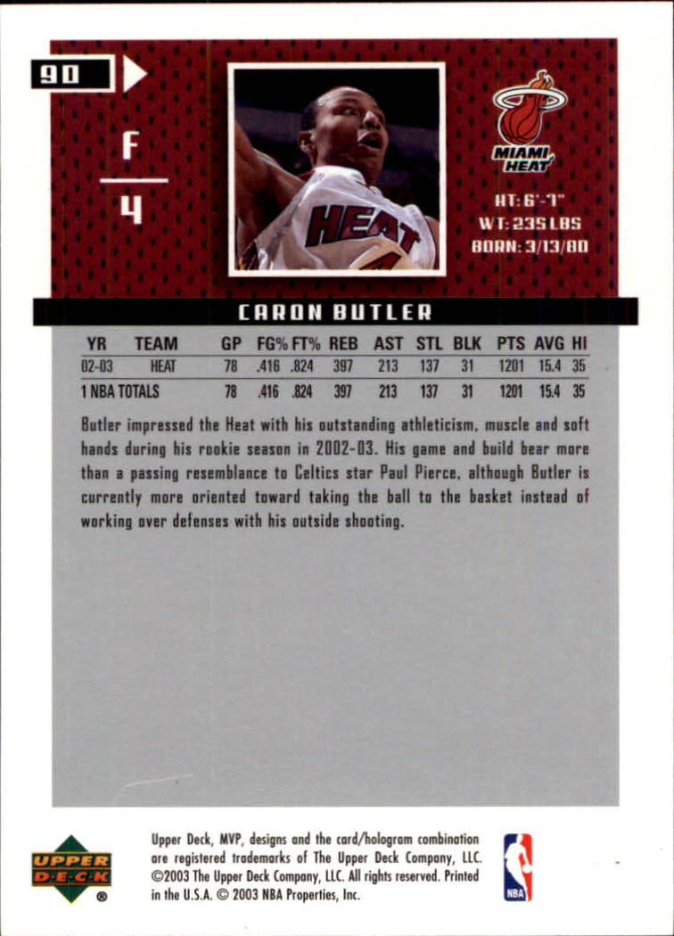 2003-04 Upper Deck MVP #90 Caron Butler back image