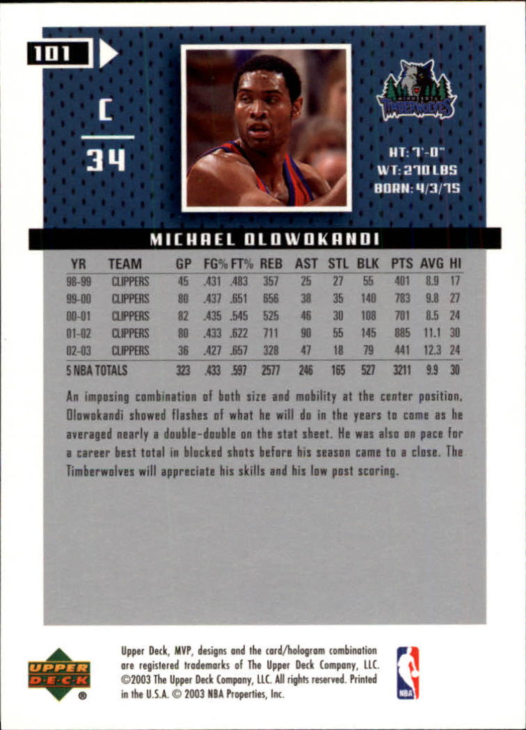 2003-04 Upper Deck MVP #101 Michael Olowokandi back image