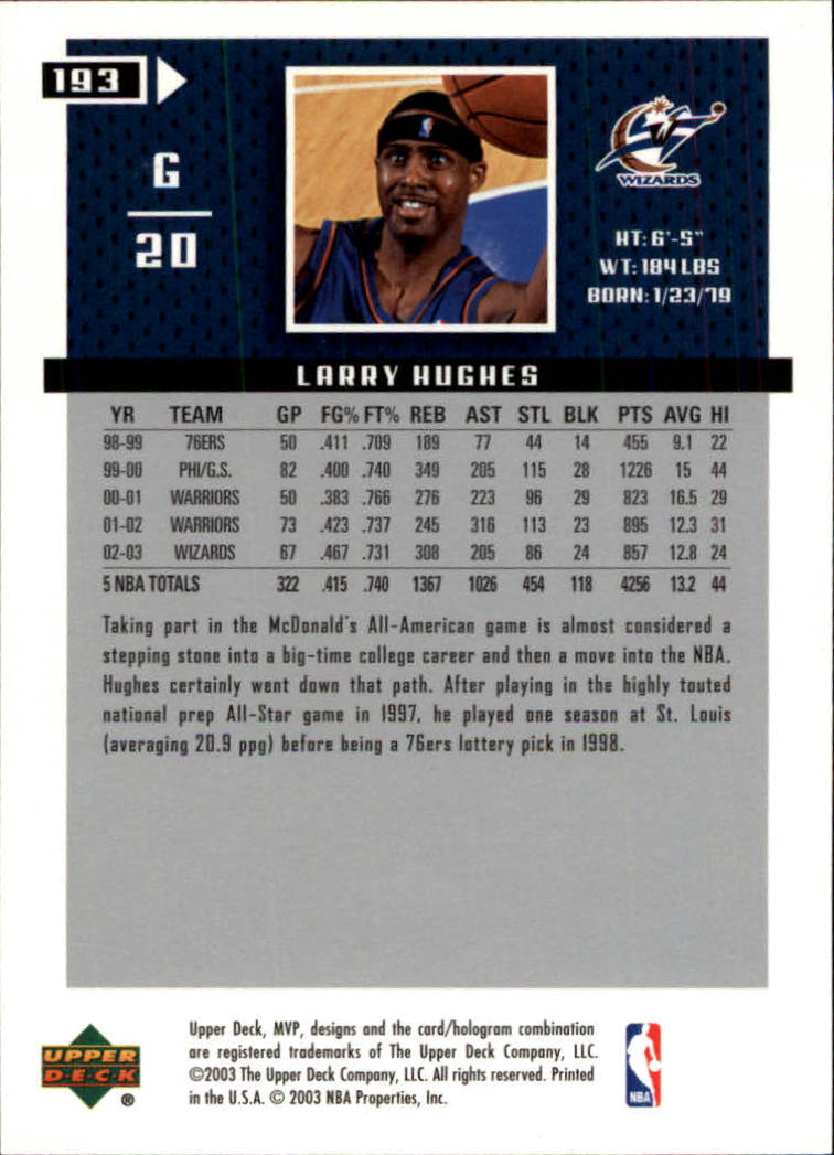 2003-04 Upper Deck MVP #193 Larry Hughes back image