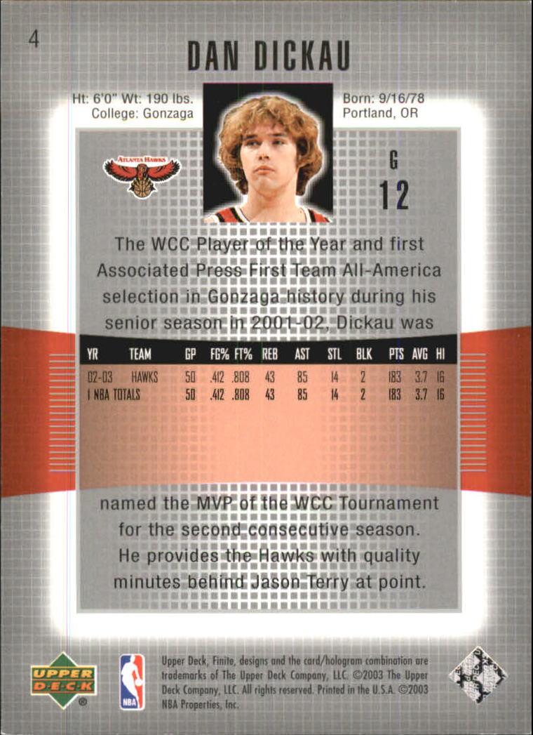 2003-04 Upper Deck Finite #4 Dan Dickau back image