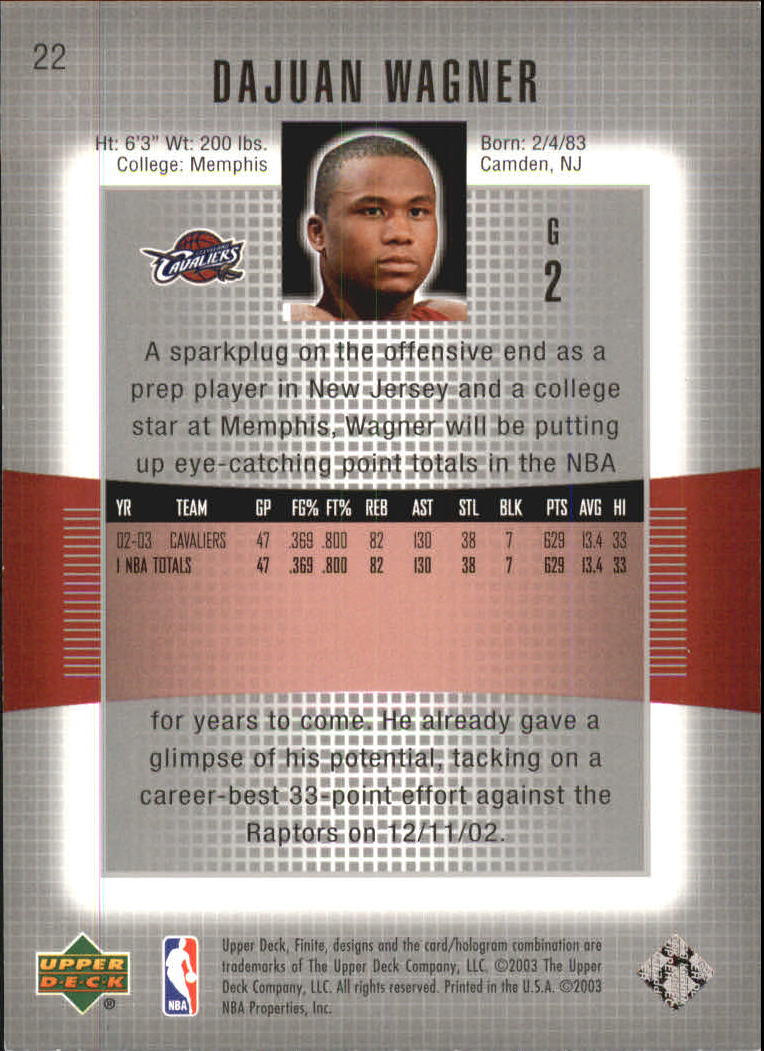 2003-04 Upper Deck Finite #22 Dajuan Wagner back image