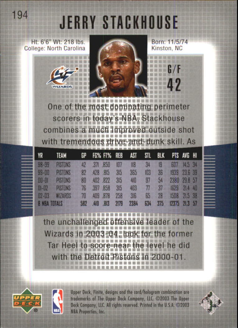 2003-04 Upper Deck Finite #194 Jerry Stackhouse back image