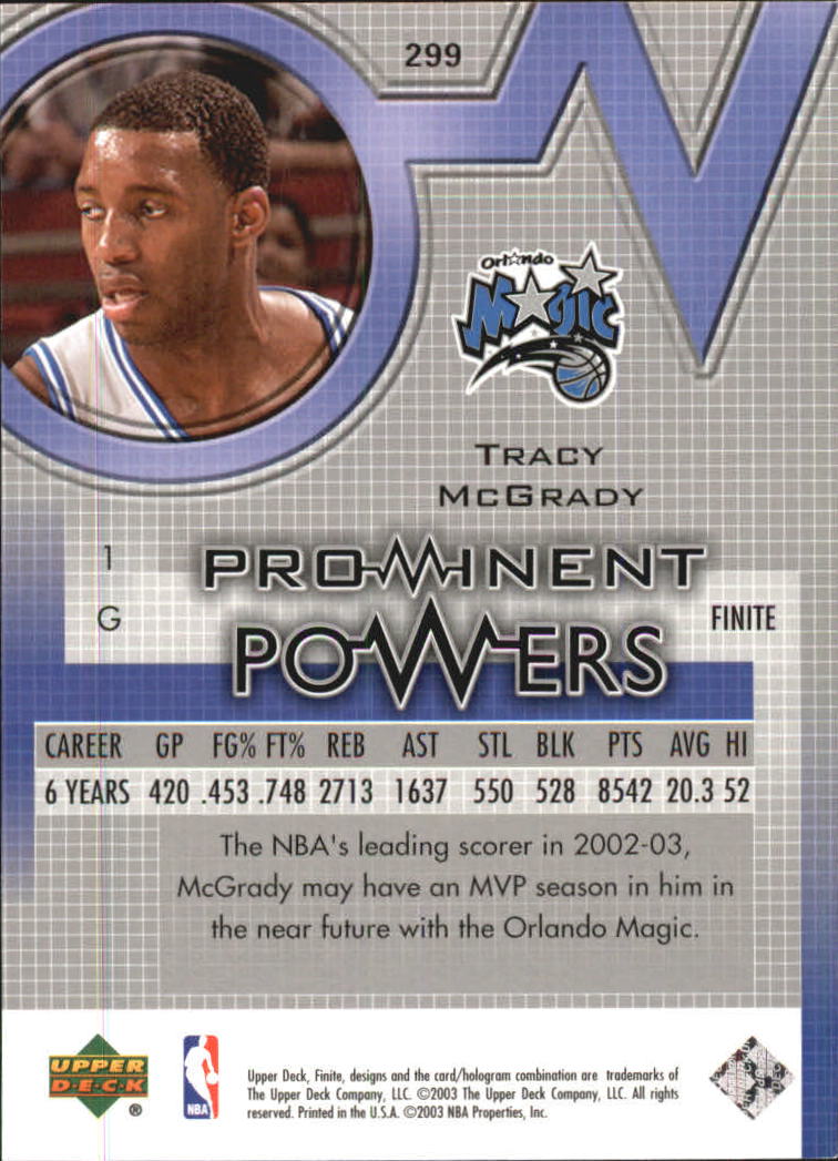 2003-04 Upper Deck Finite Gold #299 Tracy McGrady PP /25 – Burbank  Sportscards