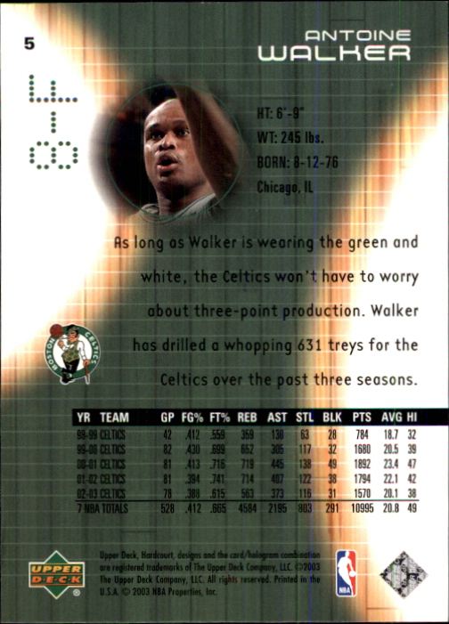 2003-04 Upper Deck Hardcourt #5 Antoine Walker back image