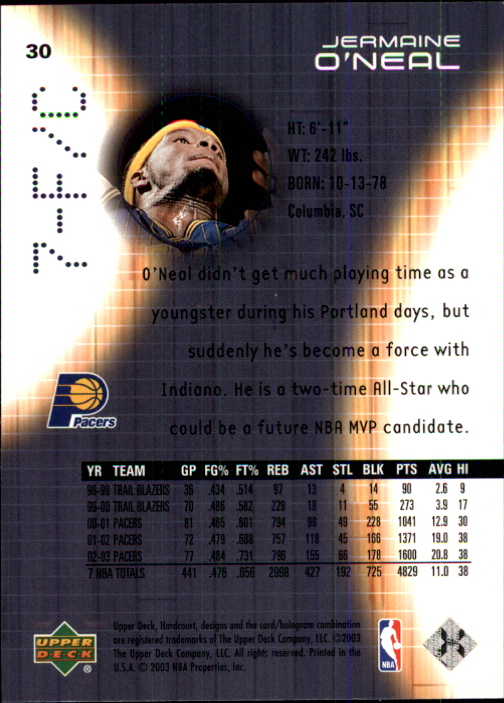 2003-04 Upper Deck Hardcourt #30 Jermaine O'Neal back image