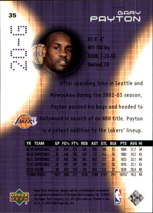 2003-04 Upper Deck Hardcourt #35 Gary Payton back image