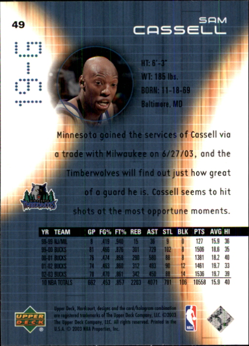 2003-04 Upper Deck Hardcourt #49 Sam Cassell back image