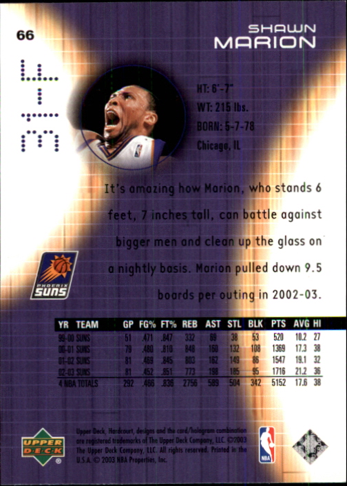 2003-04 Upper Deck Hardcourt #66 Shawn Marion back image
