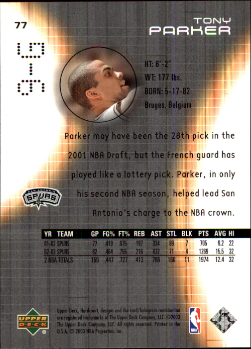 2003-04 Upper Deck Hardcourt #77 Tony Parker back image