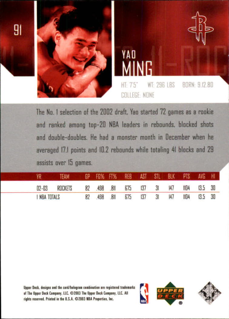 2003-04 Upper Deck #91 Yao Ming back image