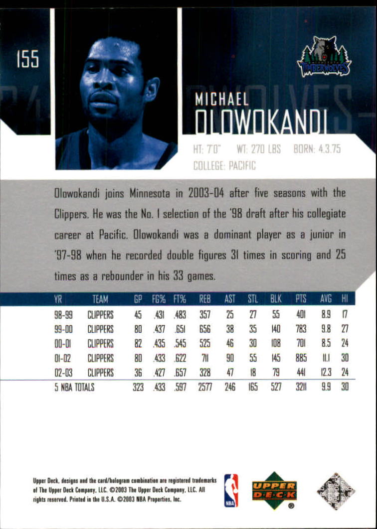 2003-04 Upper Deck #155 Michael Olowokandi back image