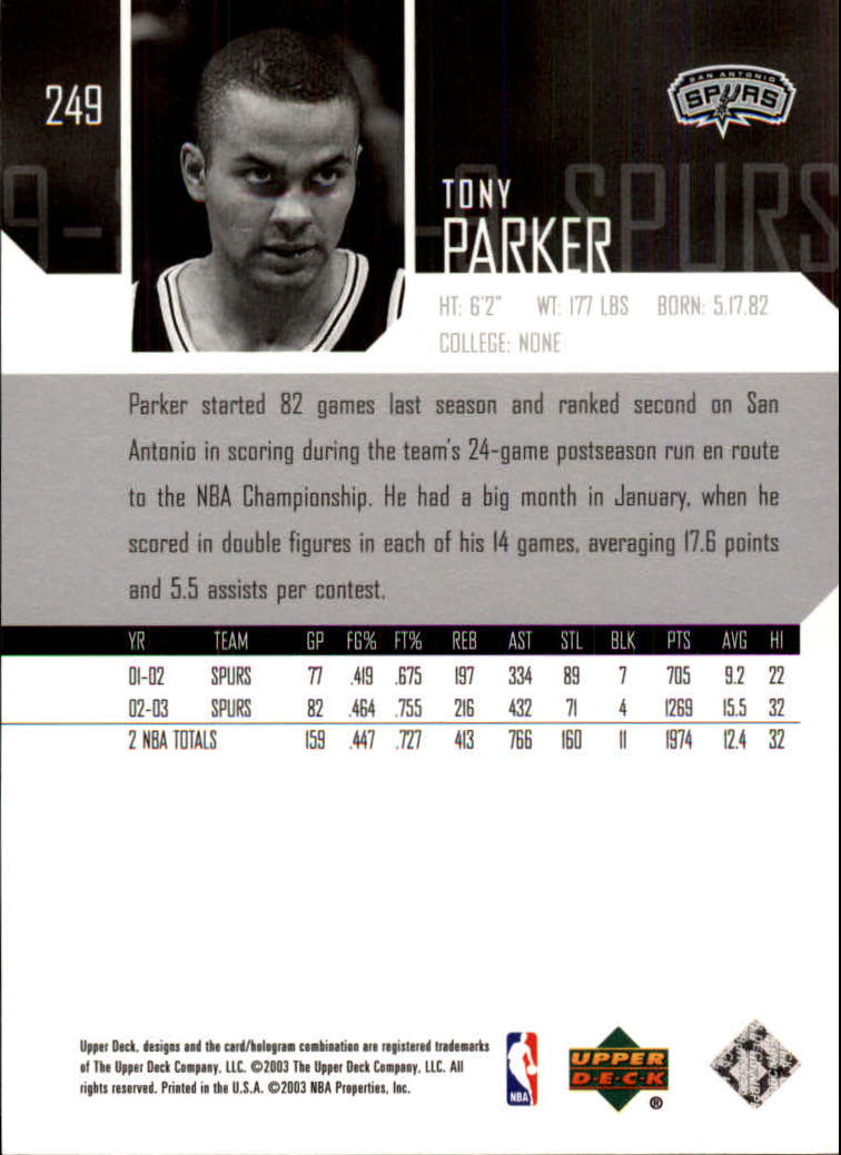 2003-04 Upper Deck #249 Tony Parker back image