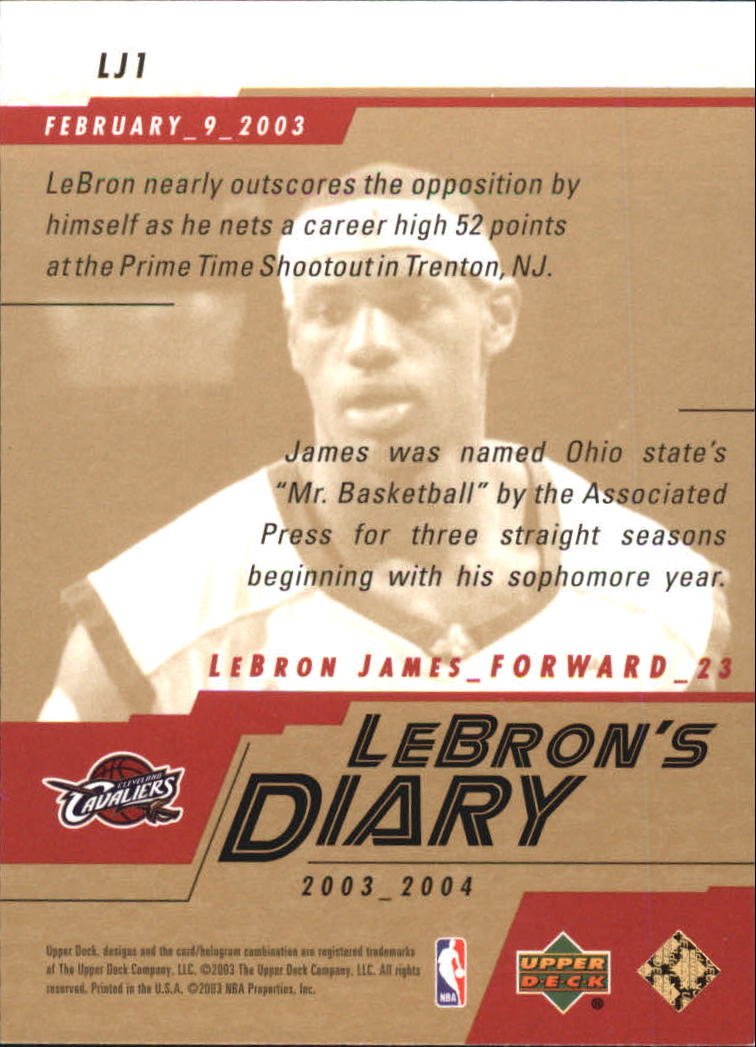 2003-04 Upper Deck LeBron's Diary #LJ1 LeBron James back image