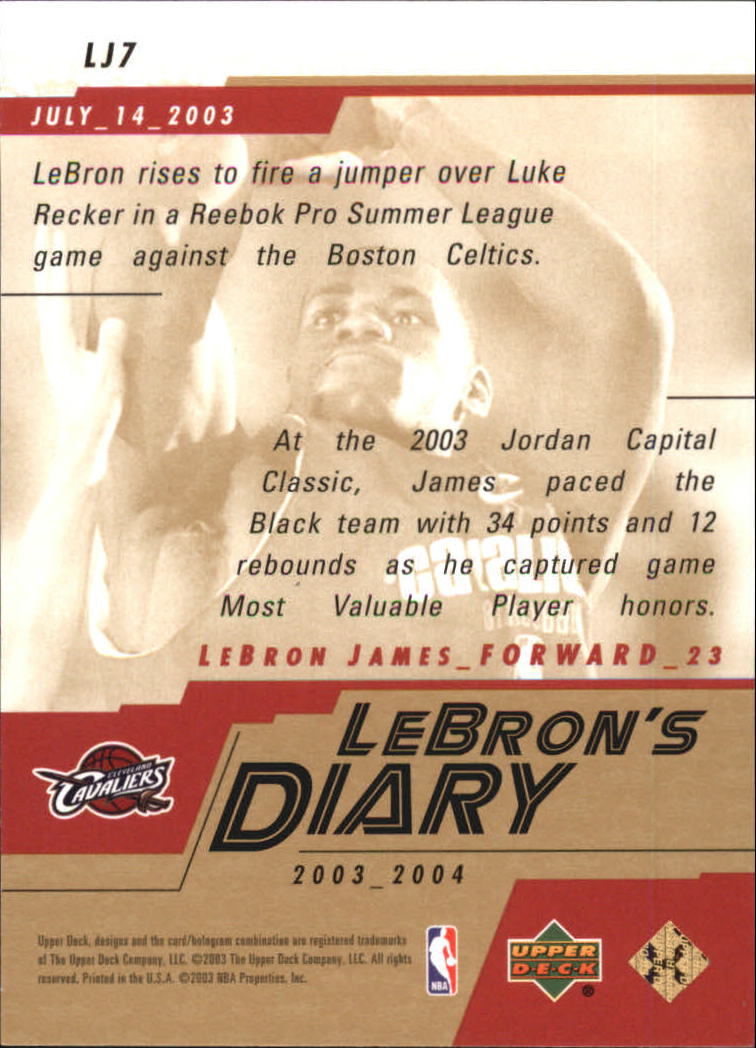 2003-04 Upper Deck LeBron's Diary #LJ7 LeBron James back image