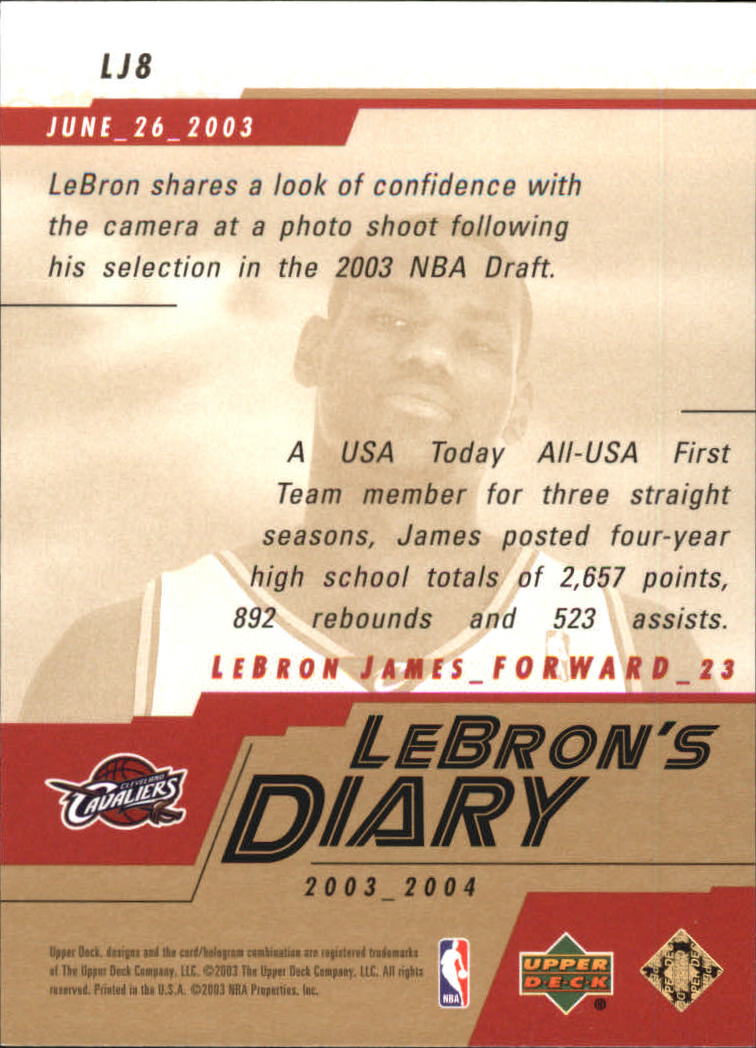 2003 04 Upper Deck Lebron S Diary Lj8 Lebron James