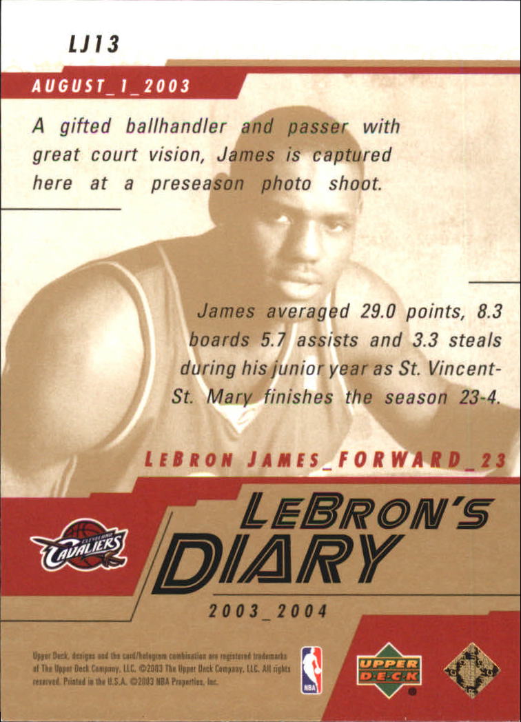 2003-04 Upper Deck LeBron's Diary #LJ13 LeBron James back image