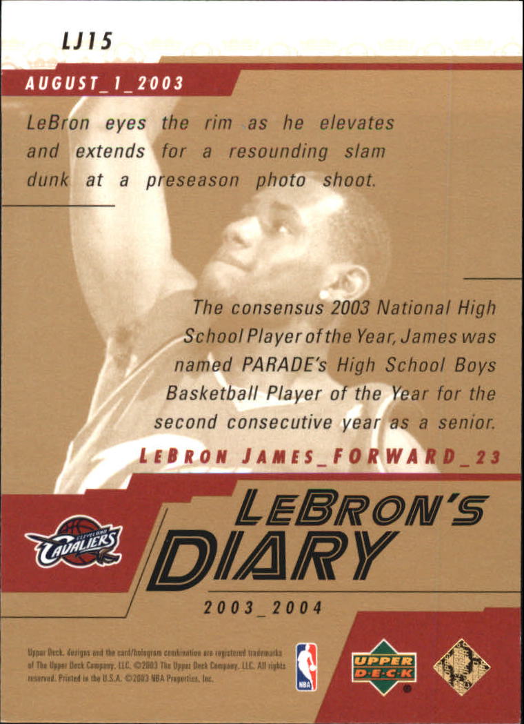 2003-04 Upper Deck LeBron's Diary #LJ15 LeBron James back image