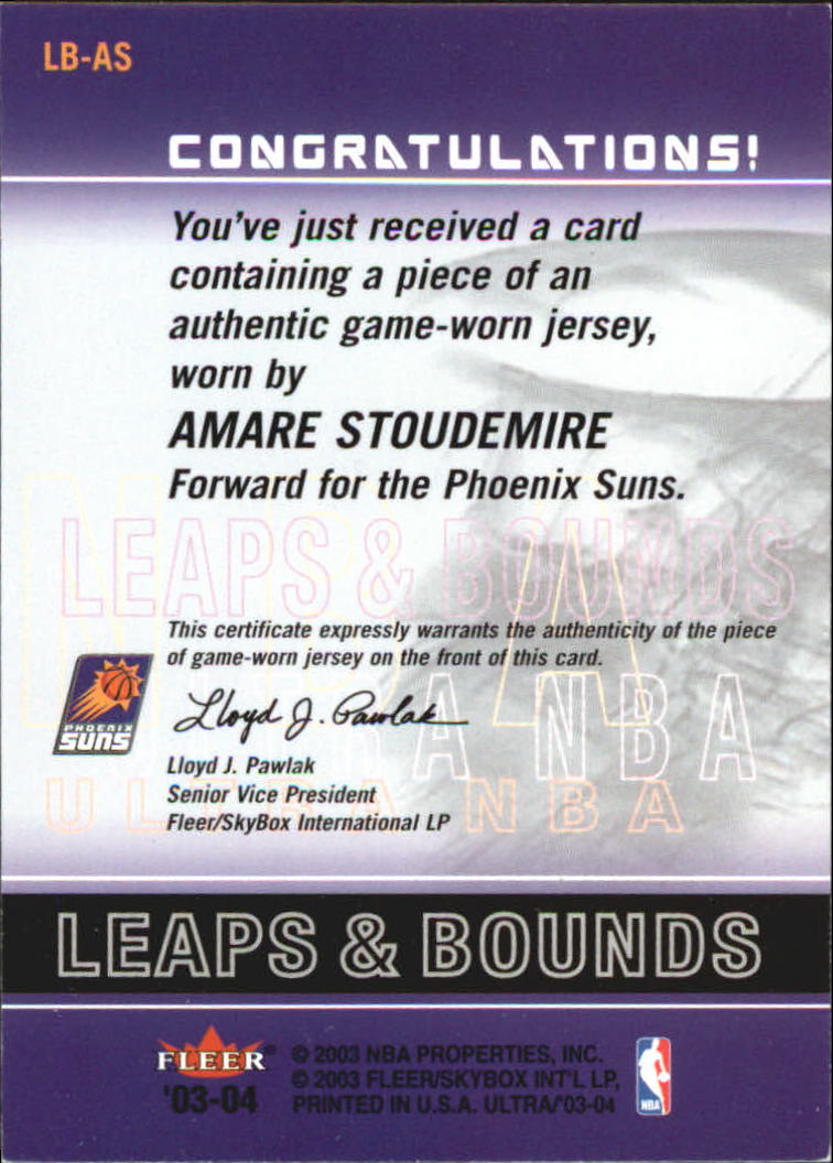 2003-04 Ultra Leaps and Bounds Game Used #LBAS Amare Stoudemire back image