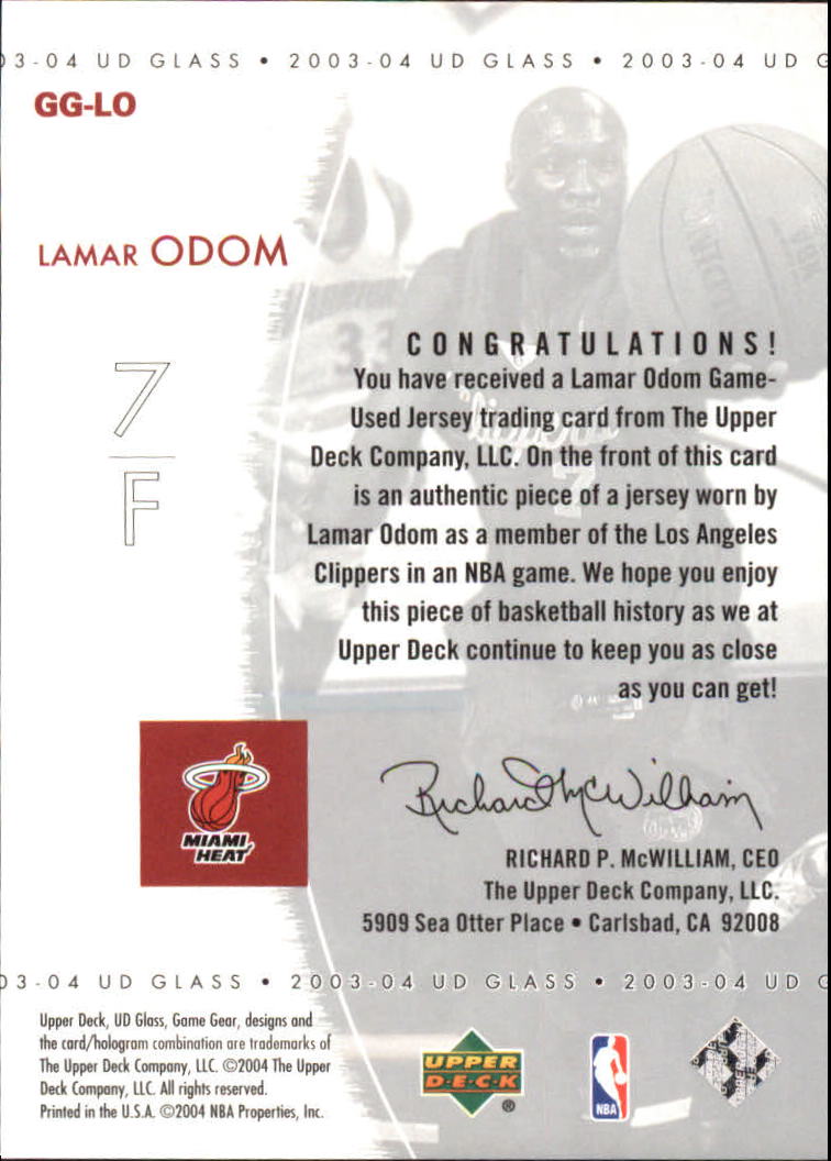 2003-04 UD Glass Game Gear #GGLO Lamar Odom back image