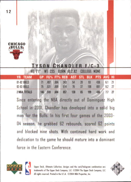 2003-04 Ultimate Collection #12 Tyson Chandler back image