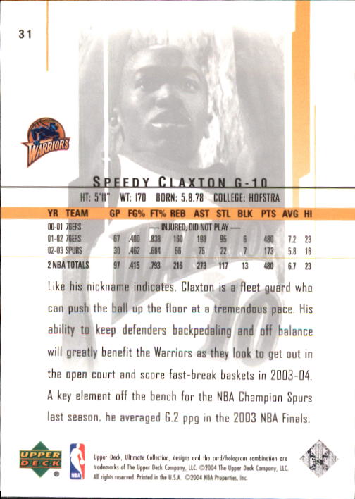 2003-04 Ultimate Collection #31 Speedy Claxton back image