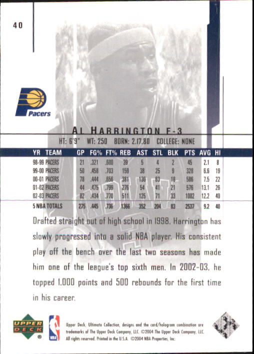 2003-04 Ultimate Collection #40 Al Harrington back image