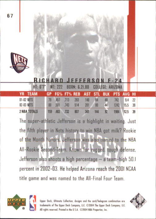 2003-04 Ultimate Collection #67 Richard Jefferson back image