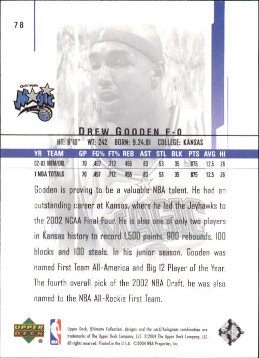 2003-04 Ultimate Collection #78 Drew Gooden back image