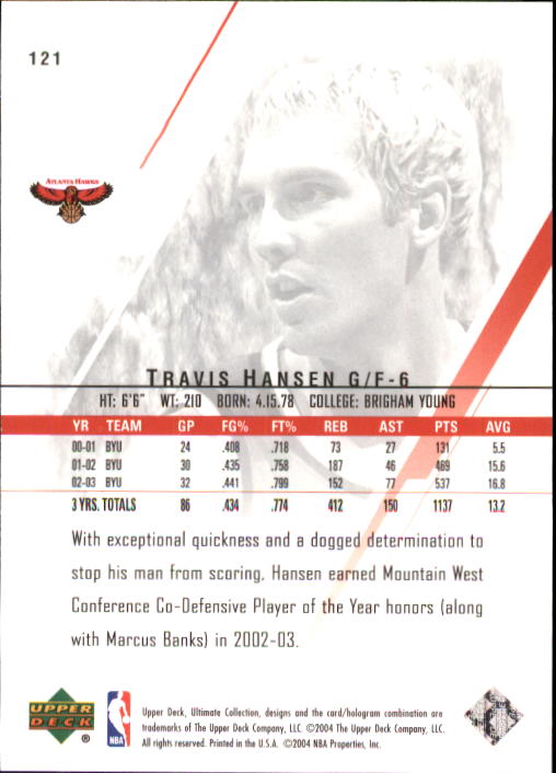 2003-04 Ultimate Collection #121 Travis Hansen RC back image