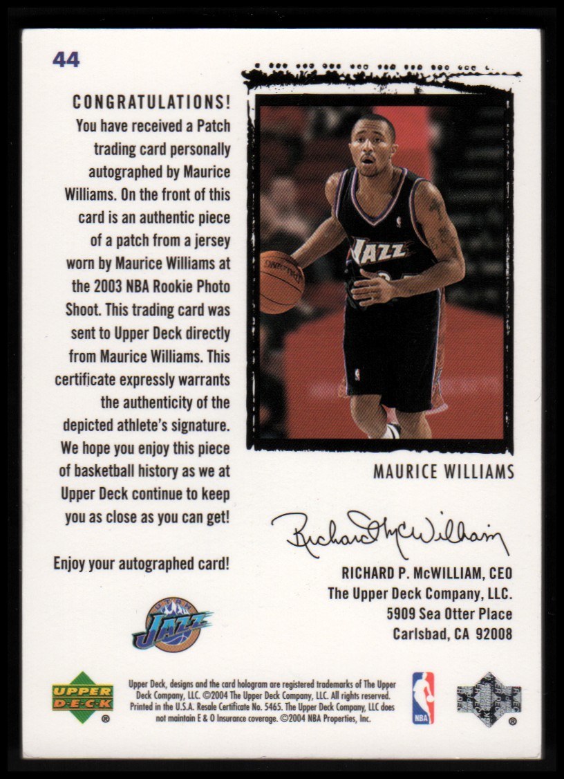 2003-04 Exquisite Collection #44 Mo Williams JSY AU RC back image