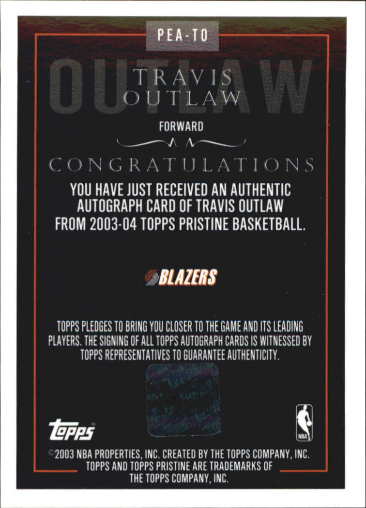2003-04 Topps Pristine Personal Endorsements #TO Travis Outlaw D back image