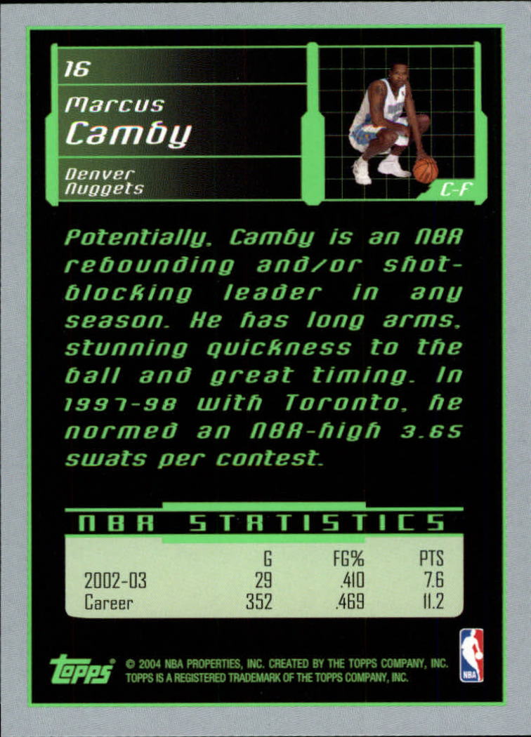 2003-04 Topps Rookie Matrix #16 Marcus Camby back image