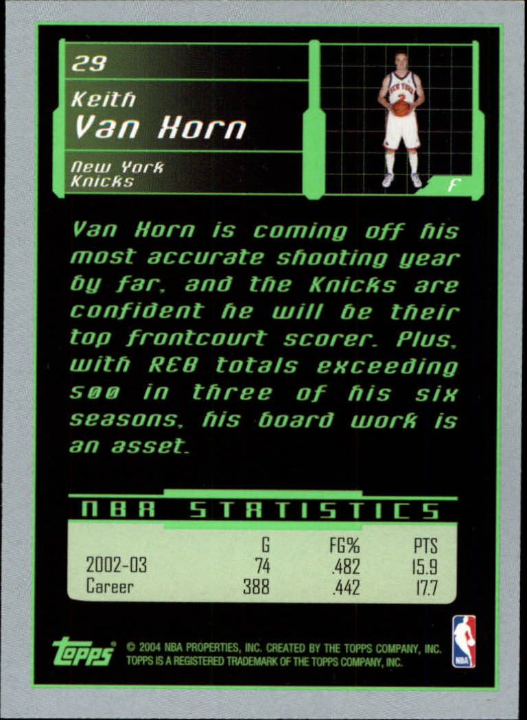 2003-04 Topps Rookie Matrix #29 Keith Van Horn back image