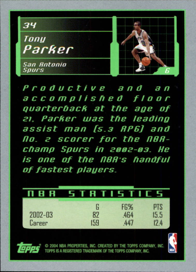 2003-04 Topps Rookie Matrix #34 Tony Parker back image