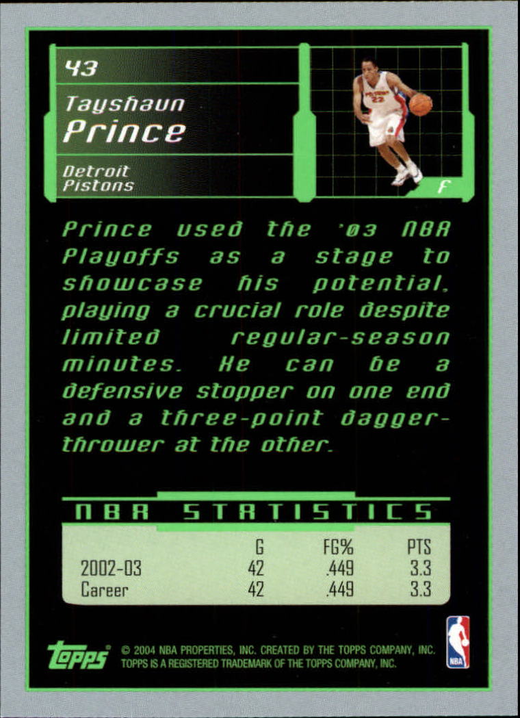 2003-04 Topps Rookie Matrix #43 Tayshaun Prince back image