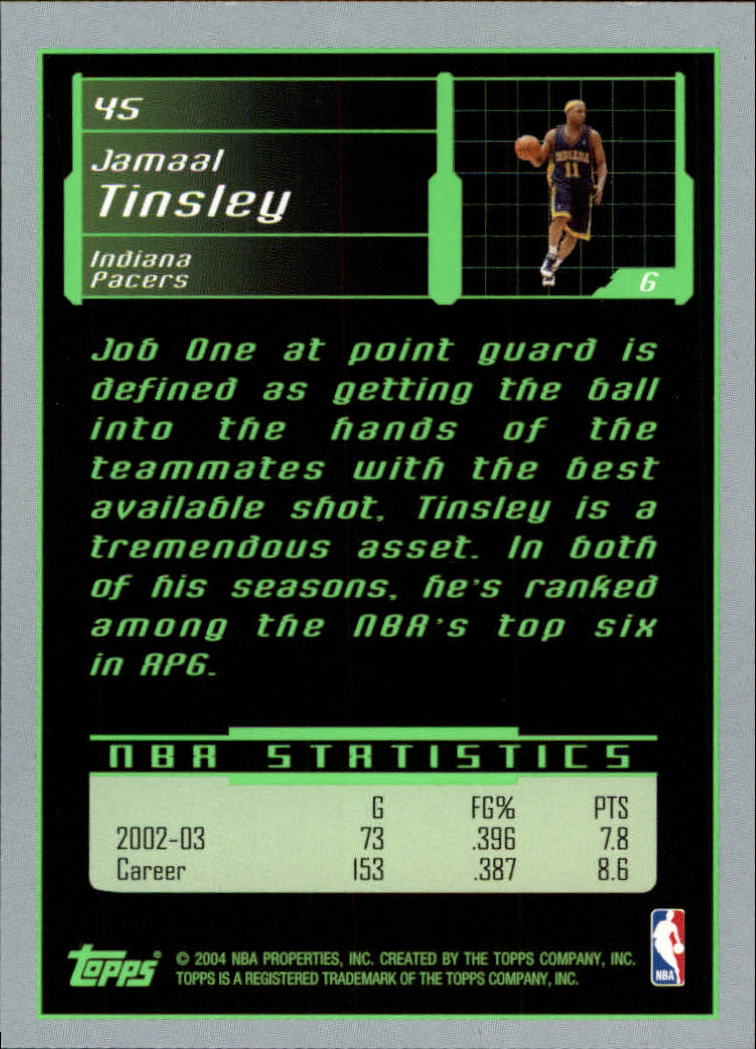 2003-04 Topps Rookie Matrix #45 Jamaal Tinsley back image