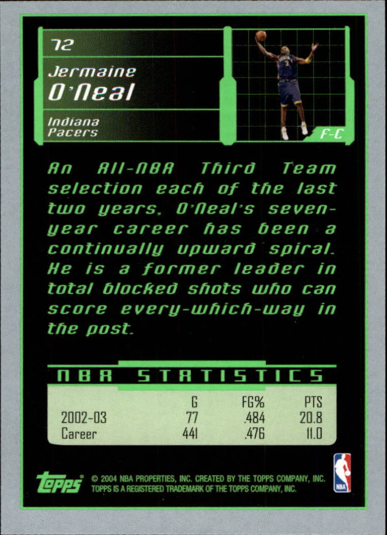 2003-04 Topps Rookie Matrix #72 Jermaine O'Neal back image