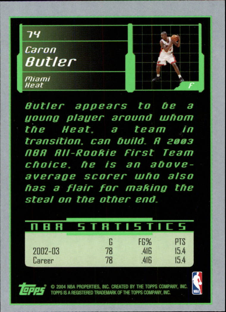 2003-04 Topps Rookie Matrix #74 Caron Butler back image