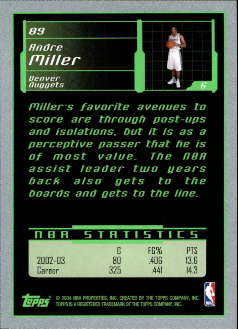 2003-04 Topps Rookie Matrix #89 Andre Miller back image