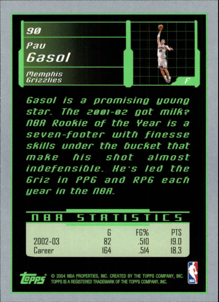 2003-04 Topps Rookie Matrix #90 Pau Gasol back image