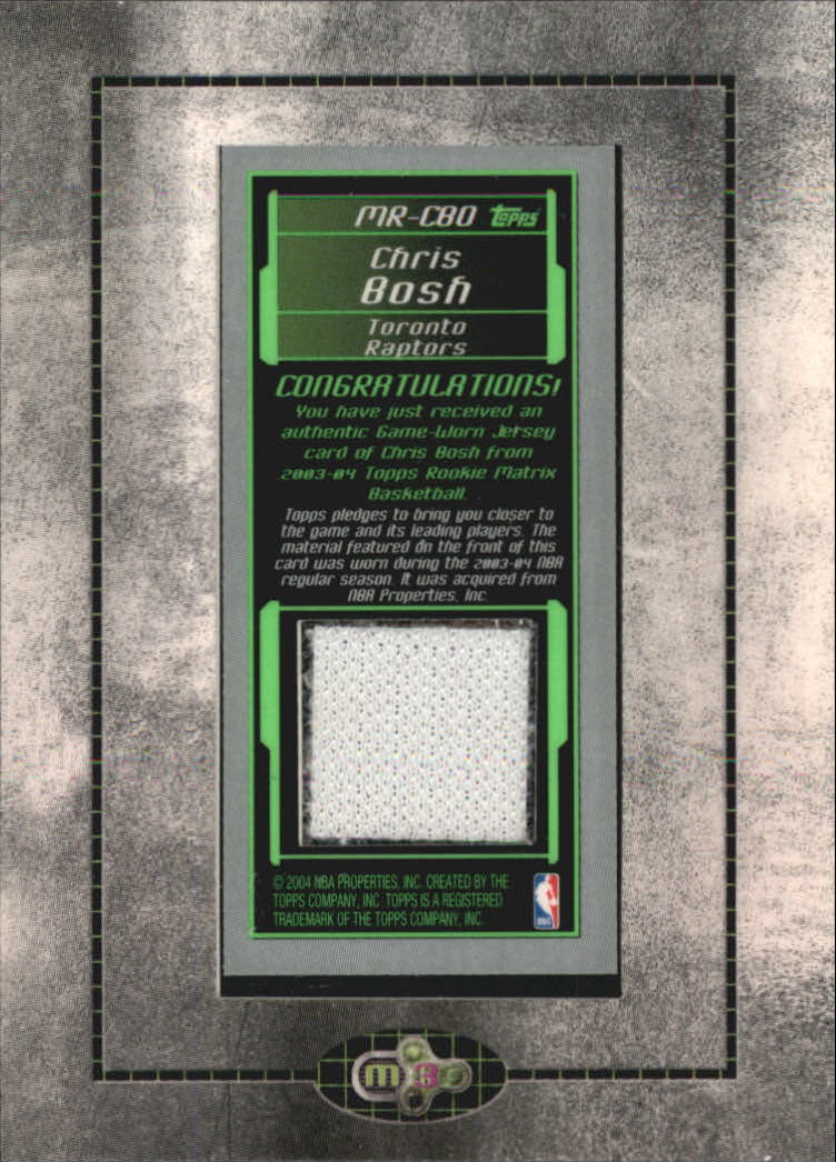 2003-04 Topps Rookie Matrix Mini Relics #CBO Chris Bosh F back image