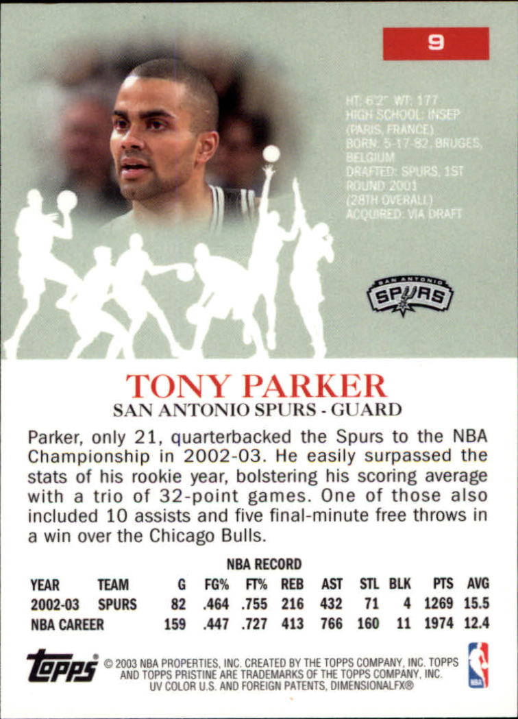 2003-04 Topps Pristine #9 Tony Parker back image