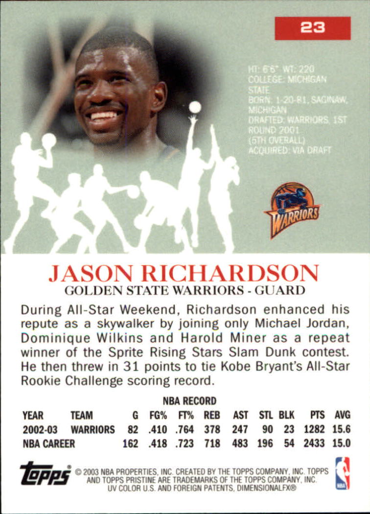 2003-04 Topps Pristine #23 Jason Richardson back image