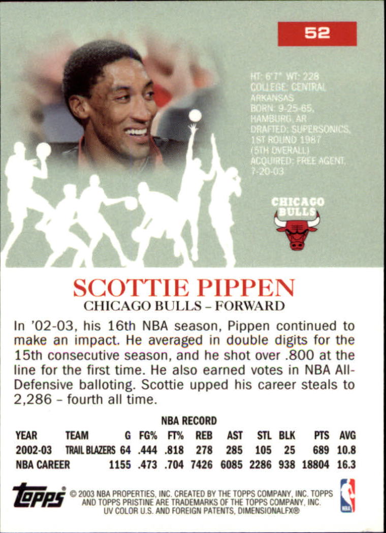 2003-04 Topps Pristine #52 Scottie Pippen back image