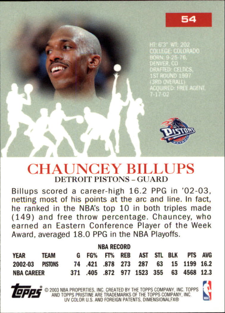 2003-04 Topps Pristine #54 Chauncey Billups back image