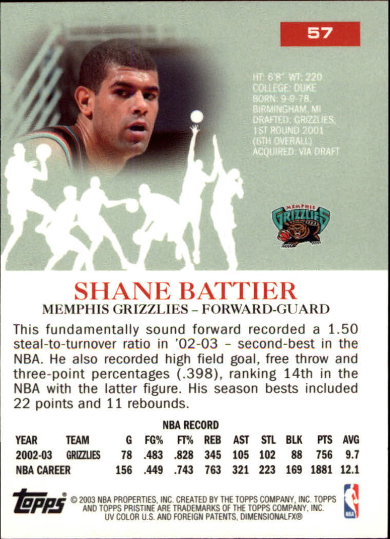 2003-04 Topps Pristine #57 Shane Battier back image