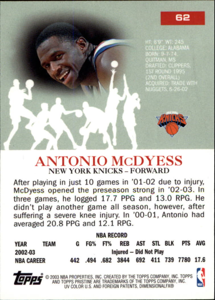 2003-04 Topps Pristine #62 Antonio McDyess back image