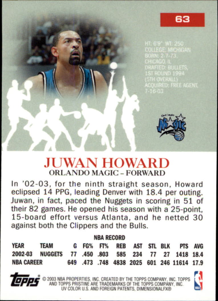 2003-04 Topps Pristine #63 Juwan Howard back image