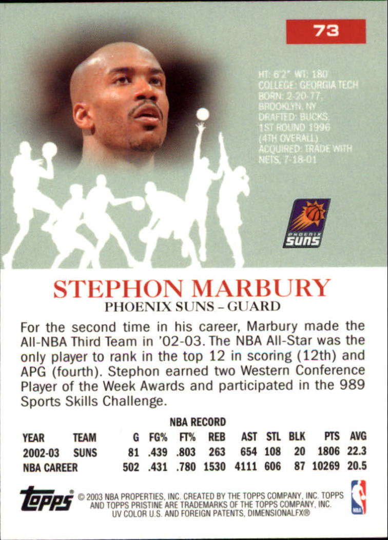 2003-04 Topps Pristine #73 Stephon Marbury back image